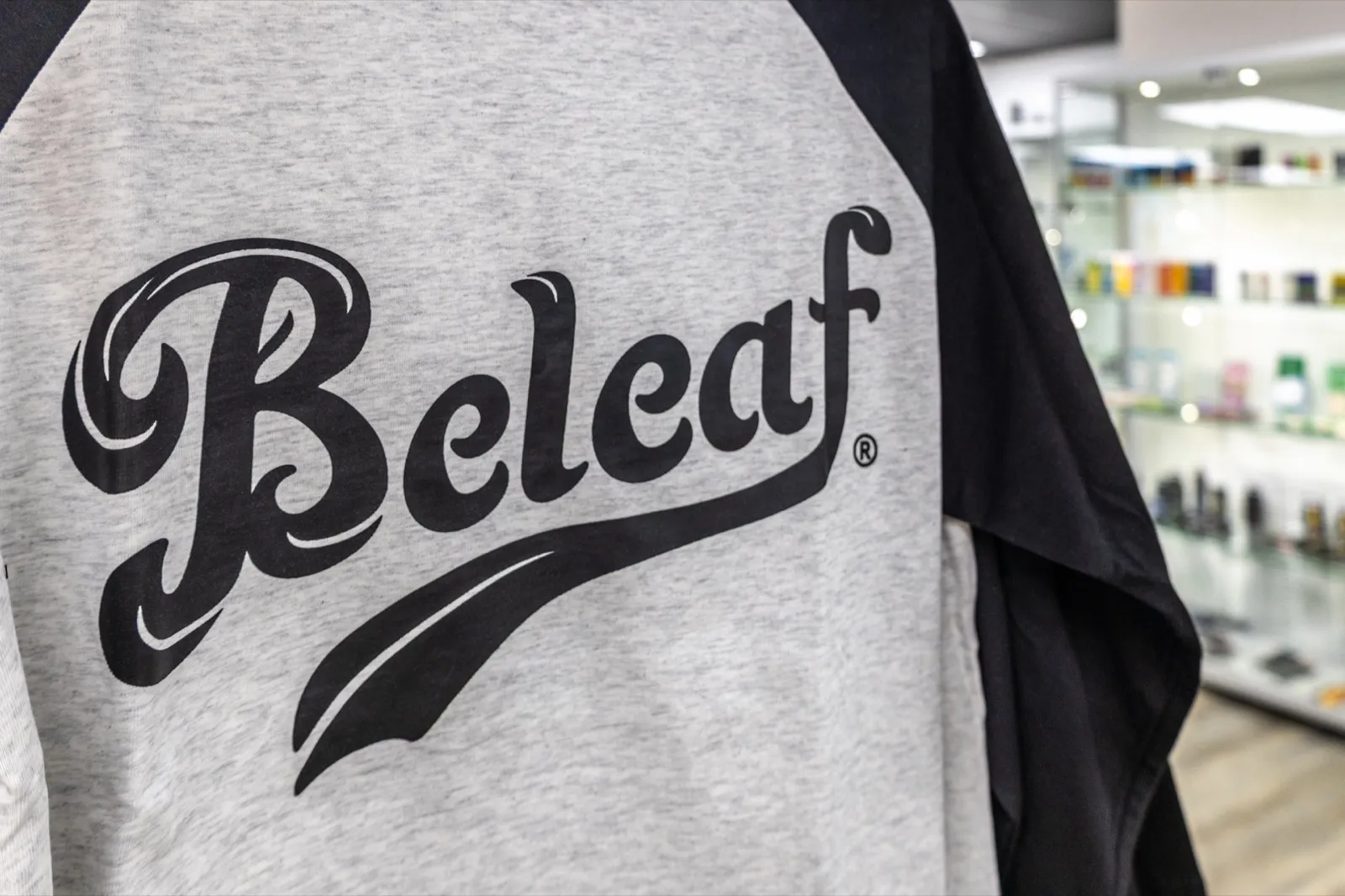 Beleaf NY branded baseball tee merchandise