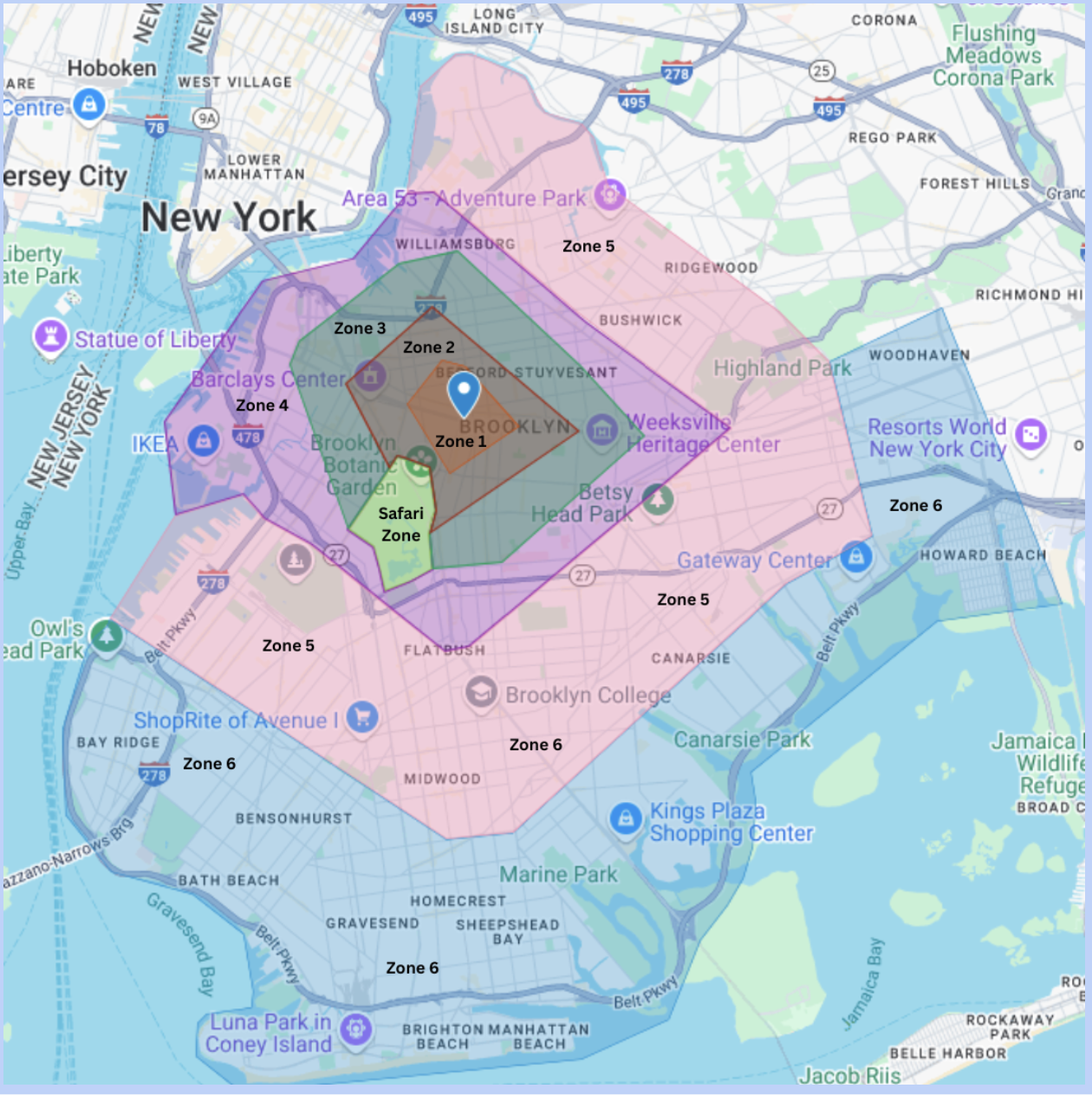 brooklyn delivery zone map